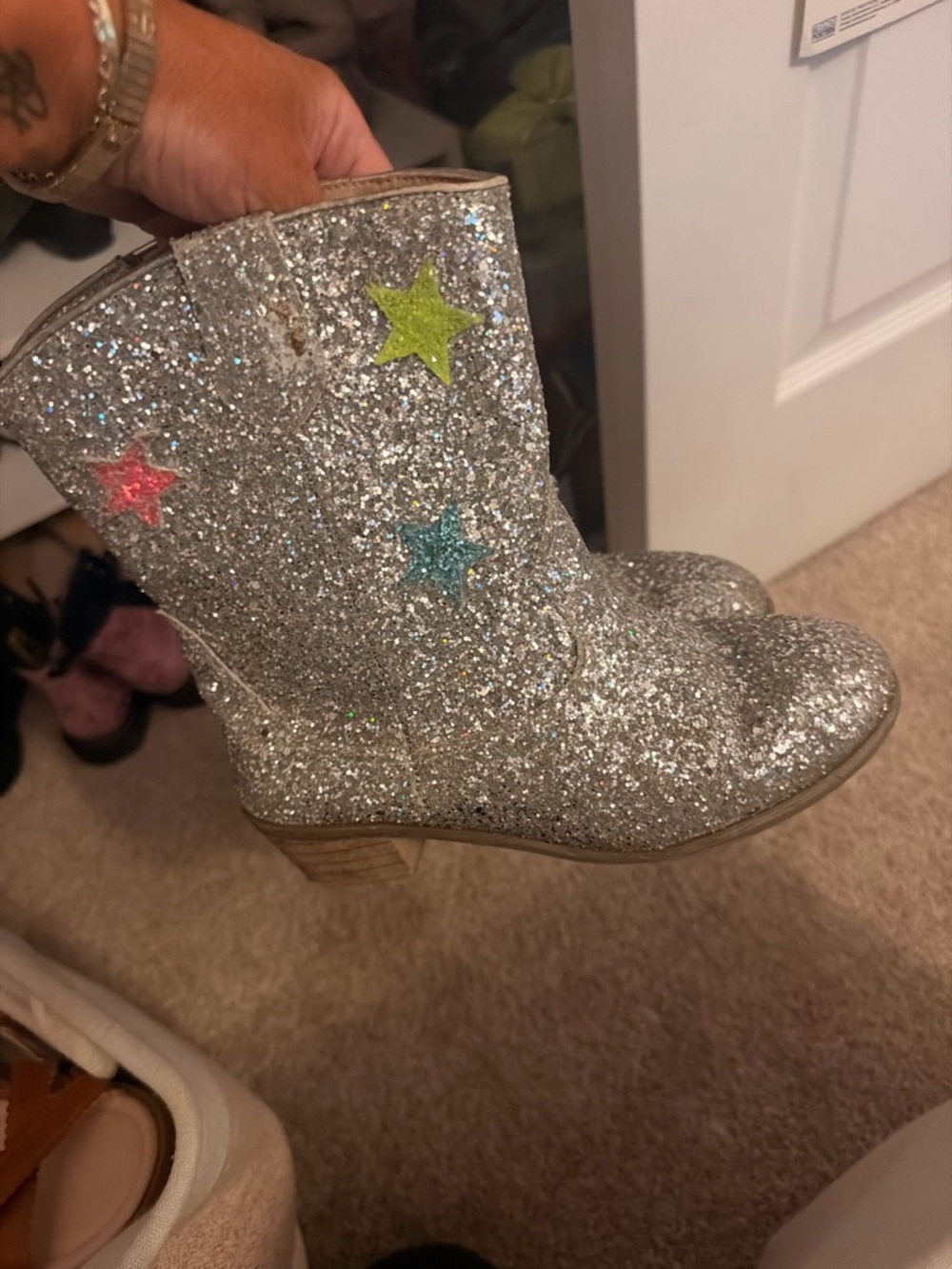 Lola + The Boys Silver Glitter Star Boots with Multicolor Stars